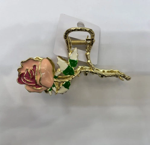 Заколка-краб для волос "PORTOFINO", роза, цвет золото и хром, 11*6см