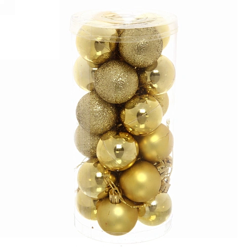 Новогодние шары 4 см (набор 24 шт) Микс фактур, золото_13