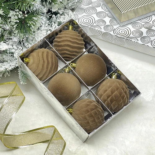 Набор шаров VELOUR "Стильная зима" 8 см (набор 6 шт), Кофейный