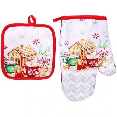 Прихватка в наборе с прихваткой-варежкой "Miracle", пряничный домик, 25,5*17 см, 17*17 см
