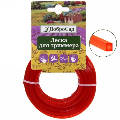 Леска для триммера 2,4мм*15м квадрат ДоброСад