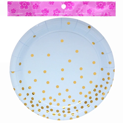 Тарелка бумажная 18 см в наборе 10 шт Конфетти голубая_3
