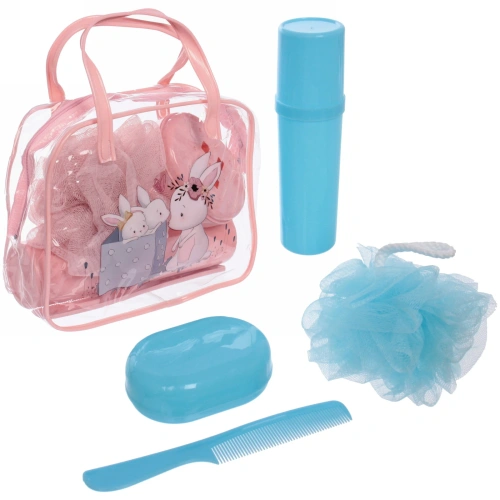 Набор банный дорожный 4шт "Bon voyage - Nice family", (мочалка, футляр 2шт, расческа), микс 3 цвета, 20*16*7 см