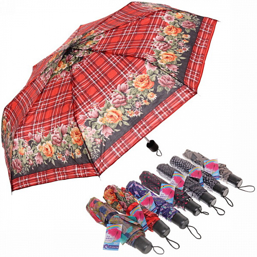 Зонт женский механический "Ultramarine - Цветы", микс 5-7 расцветок, 8 спиц, d-97см, длина в слож. виде 24см   