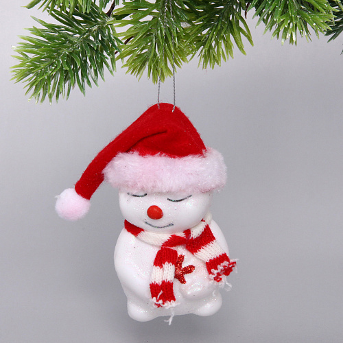 Елочная игрушка "Зимний снеговик" 6*6*11 см, красный