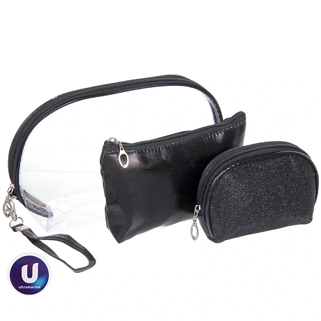 Косметички 3шт "ФРАТЕЛЛИ", цвет черный, 24*16*8см (лейбл Ultramarin)