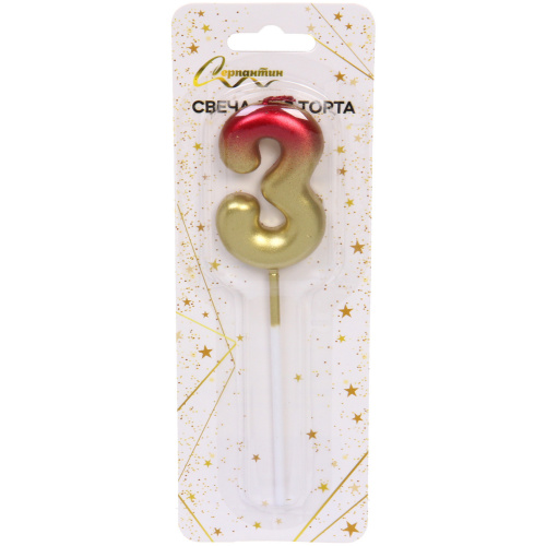 Свеча для торта Цифра Яркие краски "3" 11 см