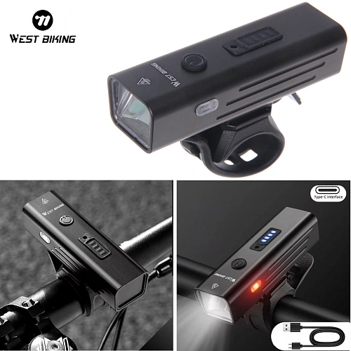 Фонарь велосипедный, передний West Biking YP0701416 Black (аккум. 1800 mAh, Type-C)