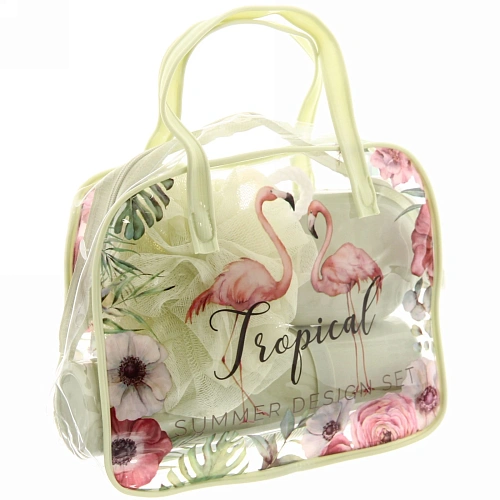 Набор банный дорожный 4шт Traveler-Фламинго, цв зеленый, (мочалка, футляр 2шт, расческа), 20167,_3