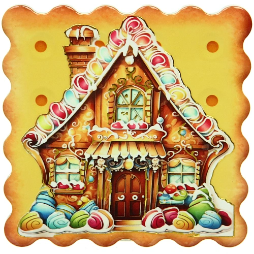Подставка под кружку керамическая 10,5*10,5см "Печенька" пряничный домик с леденцами