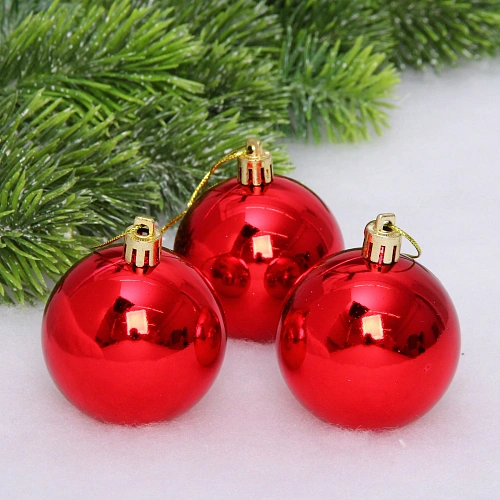 Новогодние шары 6 см (набор 3 шт) "Глянец", красный