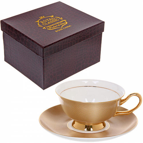 Чайная пара "Royal classic" (кружка 200мл+блюдце) Золотой узор, в подарочной коробке