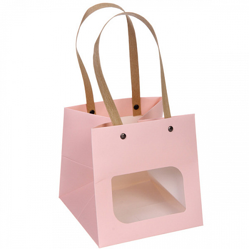 Пакет для цветов и подарков "Подарок" 16*16*16 см, розовый