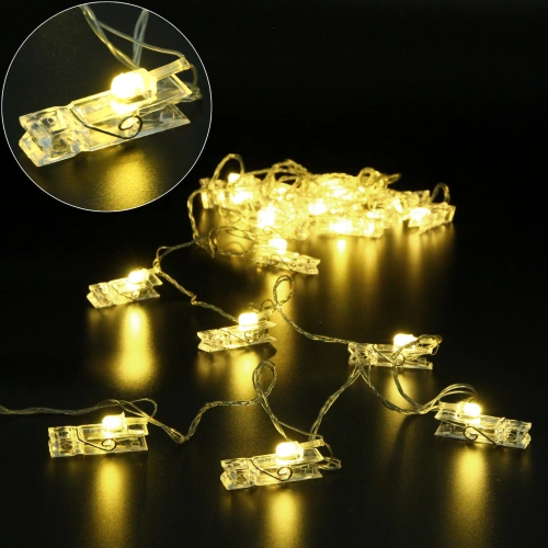 Гирлянда для дома   4,0 м 20 ламп LED с насадками ПРИЩЕПКА, прозрач.провод, IP-20, Теплый белый