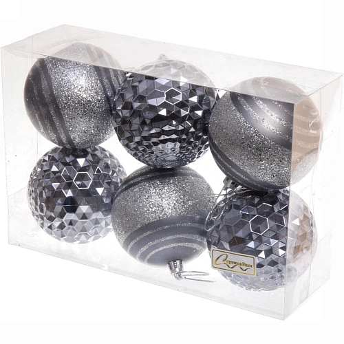 Набор шаров 8 см Сказочный блеск (в наборе 6 шт), Графит_4