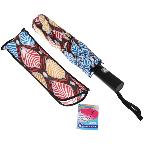 Зонт женский полуавтомат Ultramarine- Маниока, микс 6 цветов, 8 спиц, d-100см, длина в слож виде 28см, голубые цветы_7