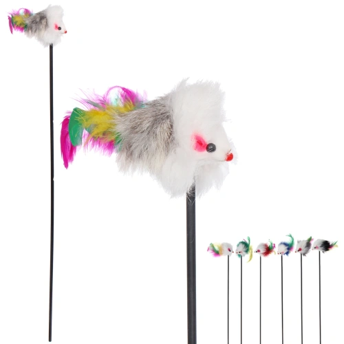 Игрушка - дразнилка на палочке "ЦапЦап", мышка, цвет микс, 48см ( пакет с подвесом)