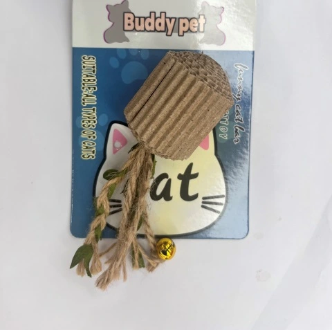 Игрушка - когтеточка "ЦапЦап", валик с бубенчиком, цвет коричневый, 12*5,3*3,8см 