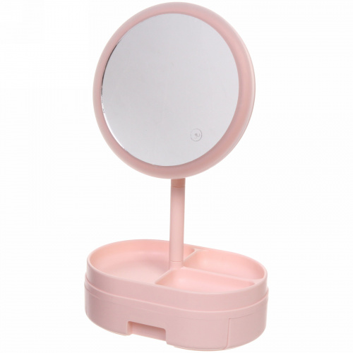 Зеркало настольное с подсветкой и органайзером "Beauty", цвет розовый, USB, 35*18см