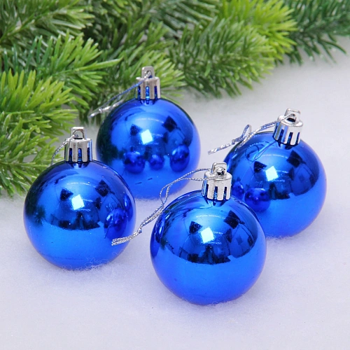 Новогодние шары 5 см (набор 4 шт) "Глянец", синий
