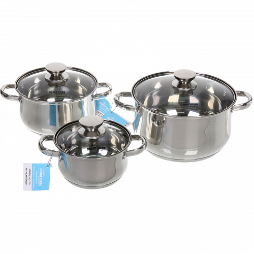 Набор посуды из нержавеющей стали EMMA 3 предмета (3 кастрюли 1,9л, 3,6л, 6,1л), DH12-3