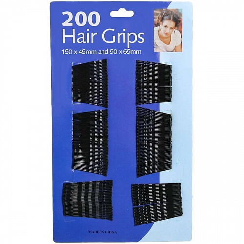 Невидимки для волос 200шт "Hair Grips", цвет черный, 4см 