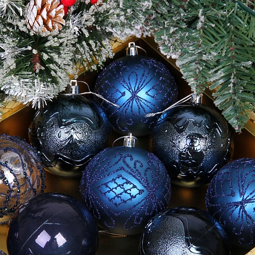 Новогодние шары Волшебство ночи 8 см (набор 12 шт), Сапфир_6