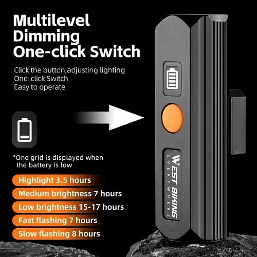Фонарь велосипедный, передний West Biking YP0701434 (аккум 3200 mAh, Tape-C)_16