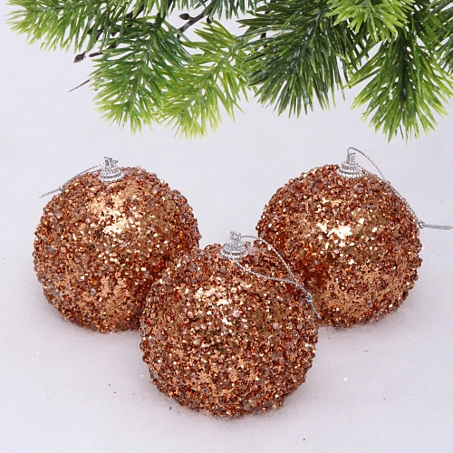 Новогодние шары "GLAME - Искра" 8 см (набор 3 шт), Розовое золото