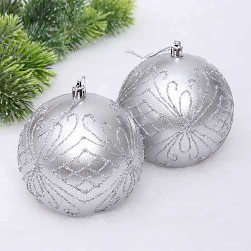 Новогодние шары 10 см (набор 2 шт) "Загадочная мечта", серебро