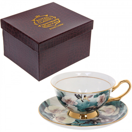 Чайная пара "Royal classic" (кружка 200мл+блюдце) Пейзаж голубой птицы, в подарочной коробке