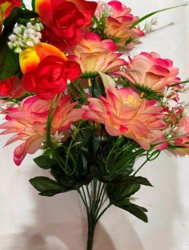 Искусственные цветы "Цветочная мелодия" 50см 9 цветков красно-желтые