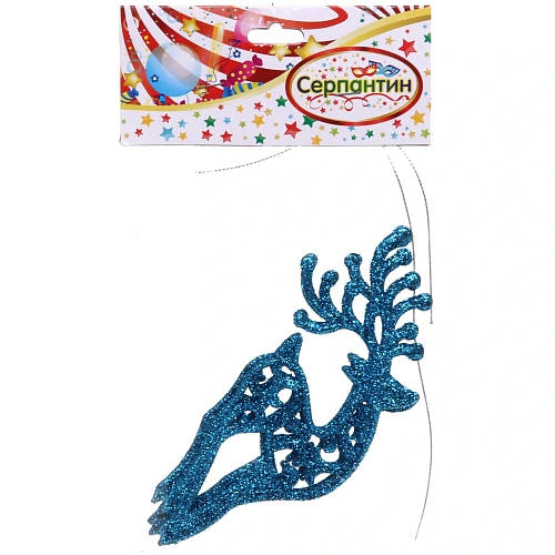 Подвески в блестках Олень 14 см (набор 2шт), голубой_4