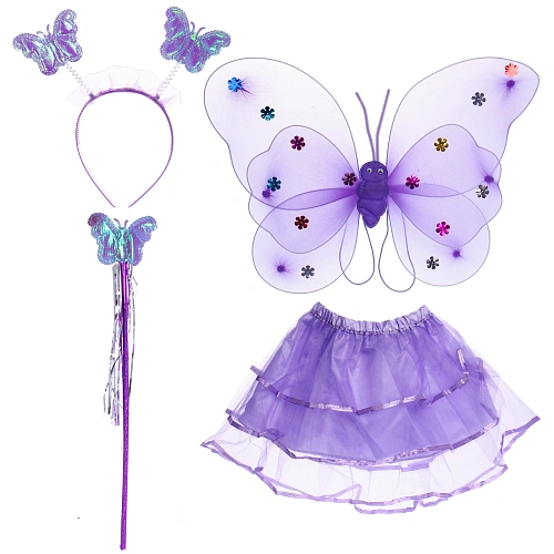 Карнавальный костюм "Волшебная сказка" (юбка, крылья, волшебная палочка, ободок), Сиреневый