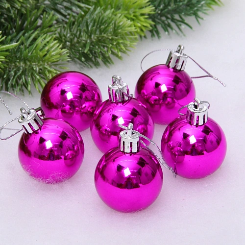 Новогодние шары 4 см (набор 6 шт) "Глянец", фуксия