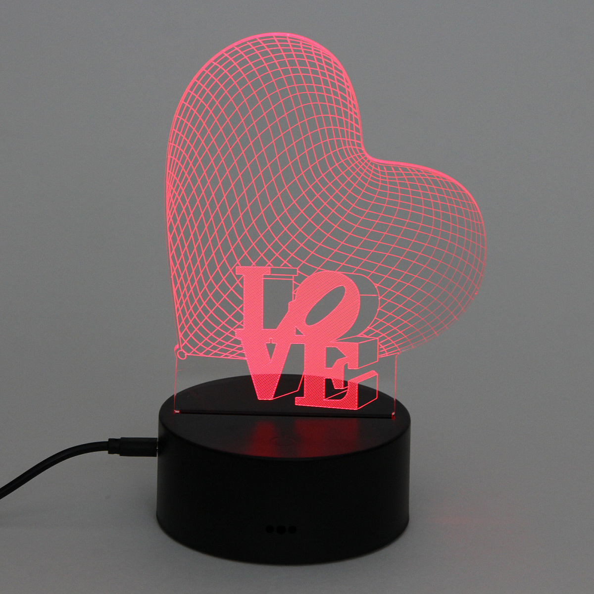 Светильник ночник "3D-LOVE" на пластиковой подставке, с включателем USB