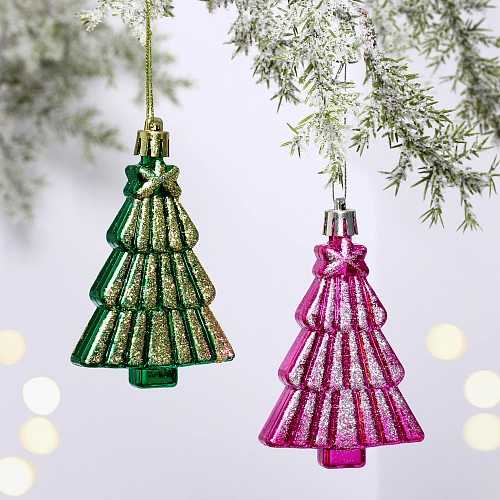 Ёлочные игрушки "Ёлочки праздничные" 8см микс цветов (набор 2 шт)