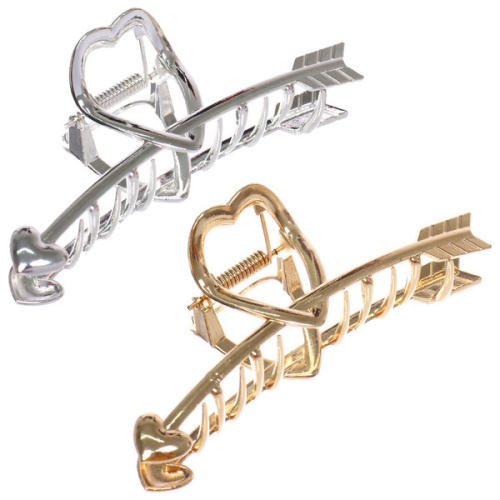 Заколка - краб для волос на блистере "ДЕ Палма", сердце, цвет золото и серебро, 11*3см (пакет с подвесом)