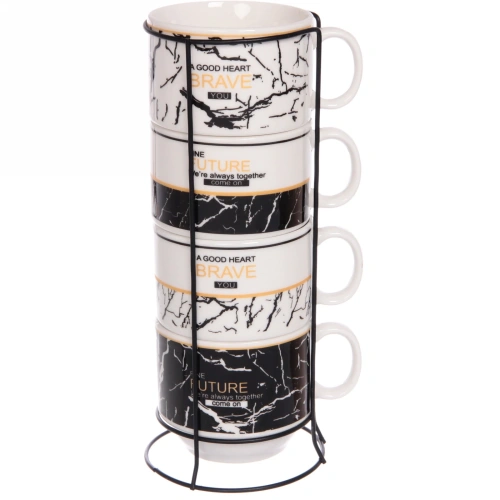 Набор кружек на стойке 200мл "Мрамор" светлый