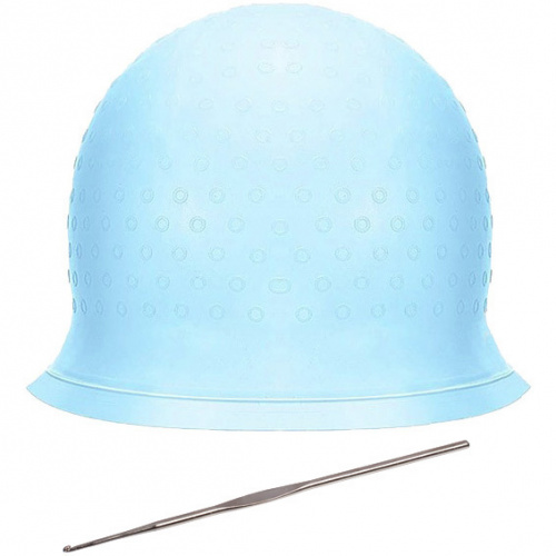 Шапочка силиконовая для мелирования волос "KLEVER", в комплекте с крючком, цвет голубой, 30*23см