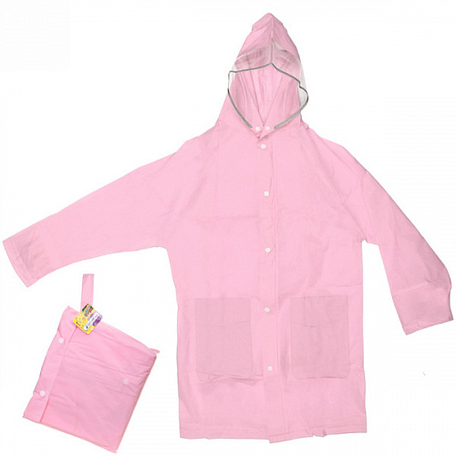 Дождевик-плащ детский "Rainbow" с капюшоном,на молнии, с отдел.под рюкзак, цвет розовый, размер M(73*50см) ДоброСад