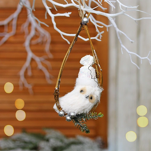 Подвеска "Совушка в колпачке - На веточке" 17 см (в ассортименте), Белый