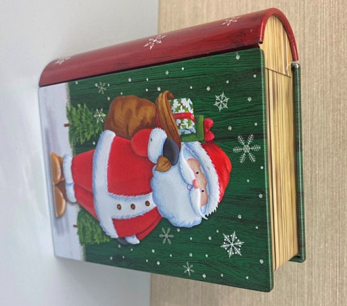Банка жестяная "Книга" 11,5*10*3,8см Дед Мороз с подарками