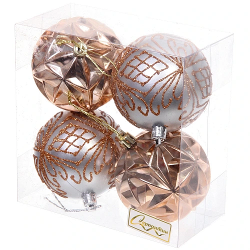 Новогодние шары 7 см (набор 4 шт) Симфония леса, шампаньсеребро_3