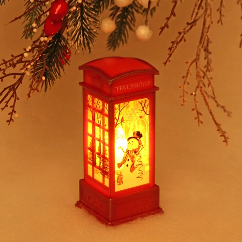 Сувенир с подсветкой Christmas "Телефонная будка - Снеговик" 12,5х5,3х5,3 см