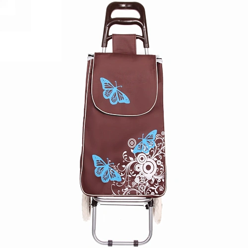 Тележка хозяйственная с сумкой (953330см, колеса 16см, до 30 кг) бабочки коричневая_4