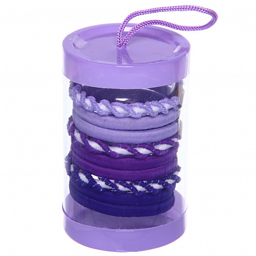 Резинки для волос детские в тубе 9шт "ЗАБАВА", спиральки, цвет фиолетовый / сиреневый, d-4см (наклейка Кокетка)