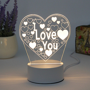 Светильник ночник "3D-I LOVE YOU" на пластиковой подставке, с включателем USB