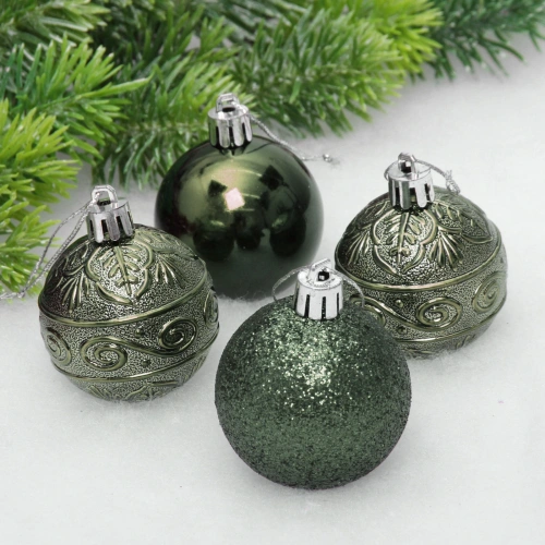 Новогодние шары 5 см (набор 4 шт) "Микс фактур", изумруд
