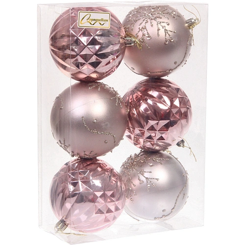 Новогодние шары Волшебный бал 8 см (набор 6 шт), Розовое золотоШампань_8